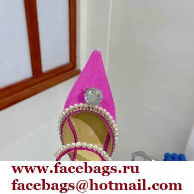 Mach  &  Mach Heel 6cm Pearl Crystal Mules Satin Fuchsia 2022